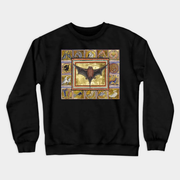 MEDIEVAL BESTIARY,BAT, FANTASTIC ANIMALS IN GOLD RED BLUE COLORS Crewneck Sweatshirt by BulganLumini